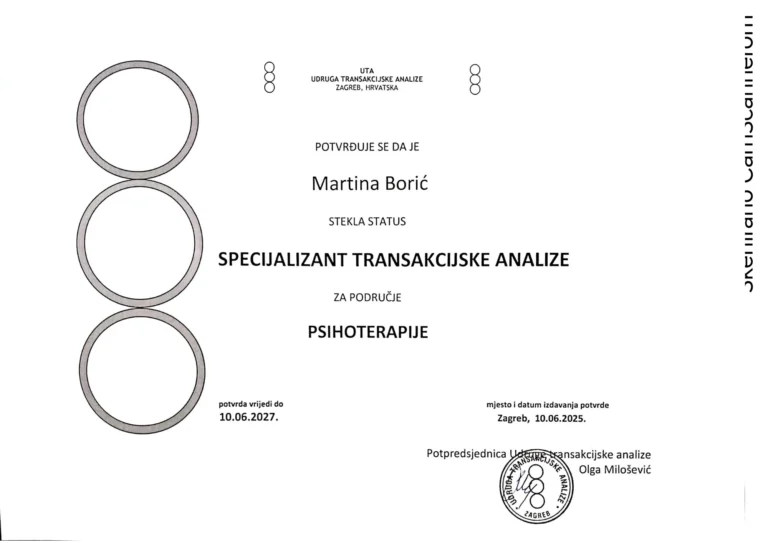 Certifikat Specijalizant Transakcijske analize