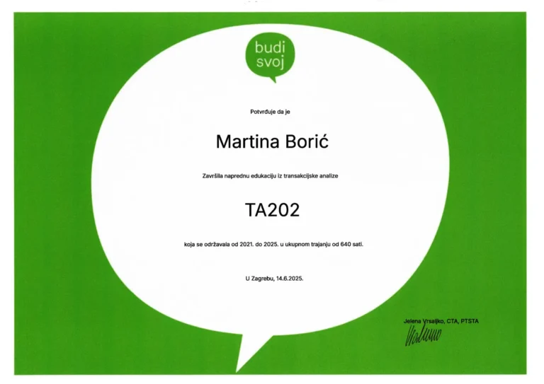 Martina Borić Certifikat TA202